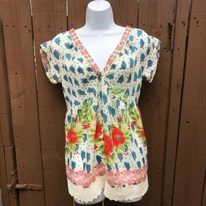 JOHNNY WAS Floral V-neck Tunic